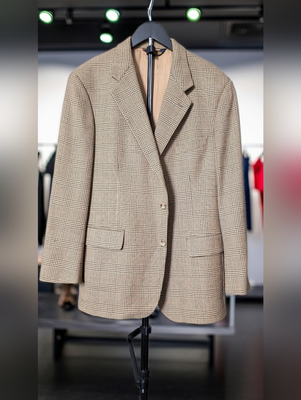 Brooks Brothers Plaid Blazer Men’s  42R Tan Wool Glen Check Classic Sport Coat